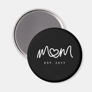 Simple Black & White Script Heart Mom Established Magnet