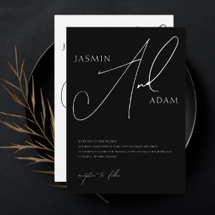 Simple Black White Script Typography Wedding Invitation