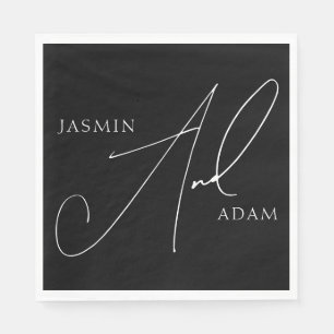 Simple Black White Script Typography Wedding Napkin
