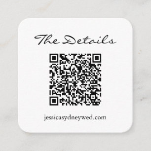 Simple Black White Script Wedding Details QR Code Enclosure Card