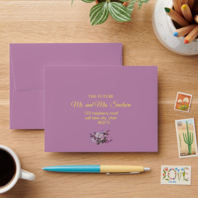 Simple Black White Script Wedding RSVP Envelope (Desk)