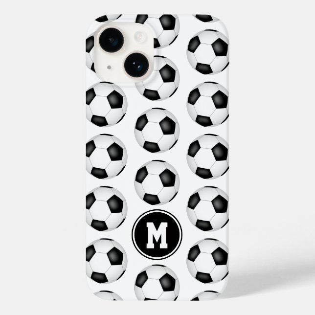 simple black white soccer balls monogrammed Case-Mate iPhone case (Back)