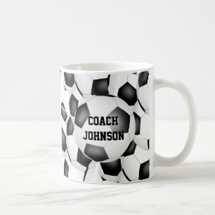 simple black white soccer balls team coach gift coffee mug