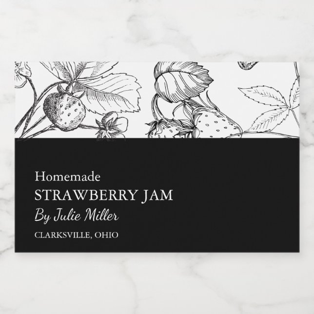 Simple Black & White Strawberry Jam Label (Single Label)