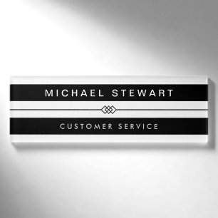 Simple Black White Stripes Modern and Unique Name Tag
