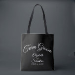 Simple Black & White Team Groom Wedding Tote Bag<br><div class="desc">These "team groom" tote bags are designed as favours or gifts for groomsmen,  family,  or other members of the wedding party. Great swag bag to fill with favours and gifts. Simple design includes white script text over a black background.</div>