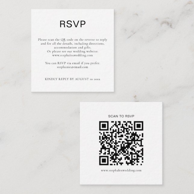 Simple Black White Text QR Code RSVP  Enclosure Card (Front/Back)