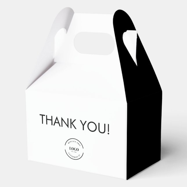 Simple Black white Thank you Custom Logo  Favor Box (Front)