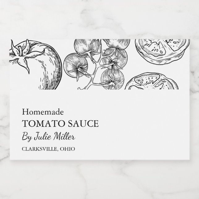 Simple Black & White Tomato Sauce Label (Single Label)