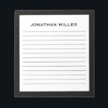 Simple Black White Typographic Name Lined Notepad<br><div class="desc">A professional lined notepad with a minimalist design in a black and white colour palette. Custom monogram initial and name on a simple white background,  framed by a black border. Personalize using the fields provided or use the 'message' button to contact the designer for help.</div>