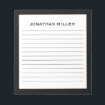Simple Black White Typographic Name Lined Notepad<br><div class="desc">A professional lined notepad with a minimalist design in a black and white colour palette. Custom monogram initial and name on a simple white background,  framed by a black border. Personalize using the fields provided or use the 'message' button to contact the designer for help.</div>