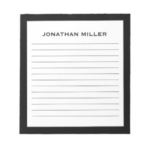 Simple Black White Typographic Name Lined Notepad