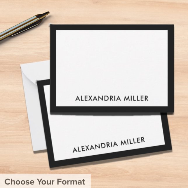 Simple Black White Typographic Name Note Card (Creator Uploaded)