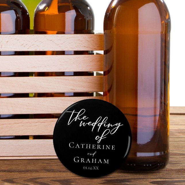 Simple Black White Typography Chic Winter Wedding Bottle Opener (Creator Uploaded)