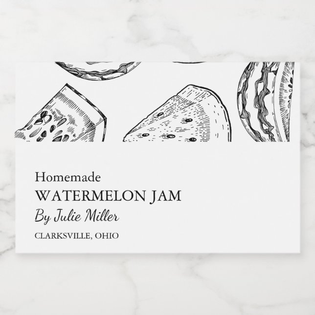 Simple Black & White Watermelon Jam Label (Single Label)