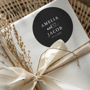 Simple Black & White Wedding Classic Round Sticker