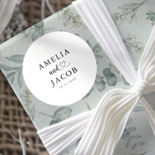 Simple Black & White Wedding  Classic Round Sticker