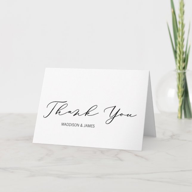 Simple Black & White Wedding Engagement Thank You Card (Front)