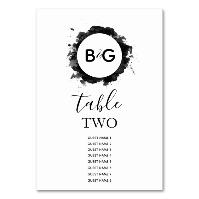 Simple Black White Wedding Guest Names Table Number (Front)