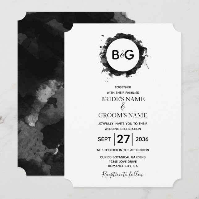 Simple Black White Wedding Invitations (Front/Back)