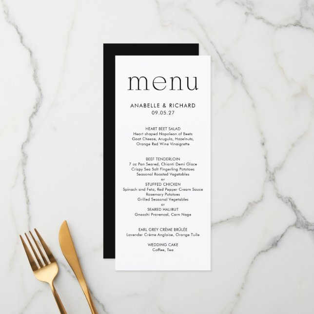 Simple Black White Wedding Menu (Front/Back In Situ)