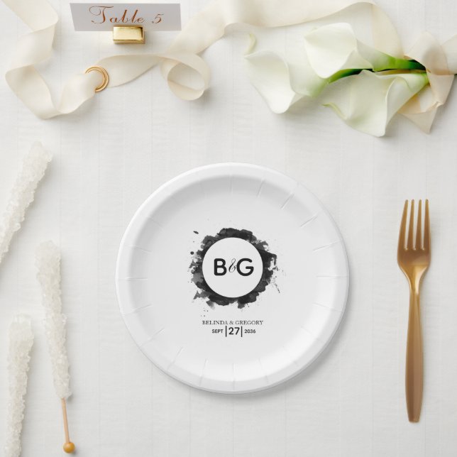 Simple Black White Wedding  Paper Plate (Wedding)