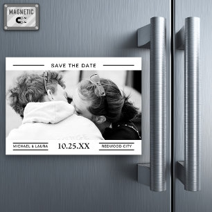 Simple Black White Wedding Photo Save The Date Magnetic Invitation