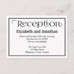 Simple Black & White Wedding Reception Card