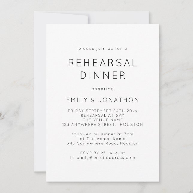 Simple Black White Wedding Rehearsal Dinner Invitation (Front)