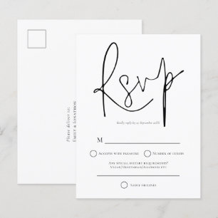Simple Black White Wedding RSVP Invitation Postcard