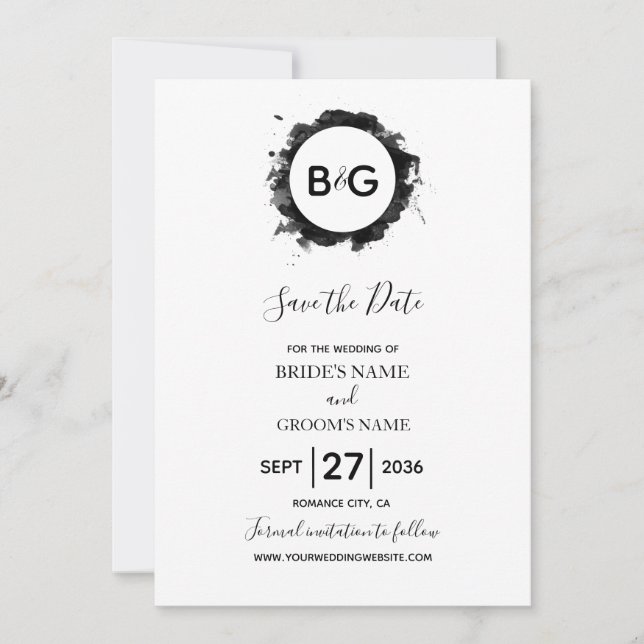Simple Black White Wedding Save The Date (Front)