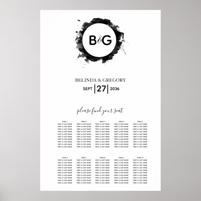 Simple Black White Wedding Seating Chart (Front)
