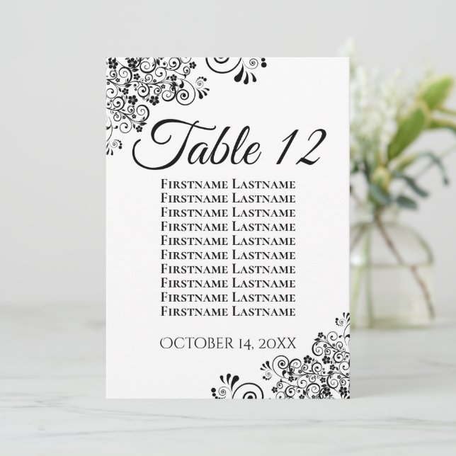 Simple Black & White Wedding Seating Chart Card (Standing Front)