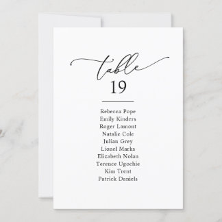 Simple Black & White Wedding Seating Chart Cards