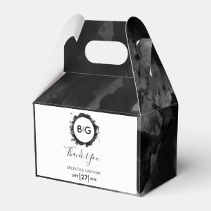 Simple Black White Wedding Watercolor  Favor Box