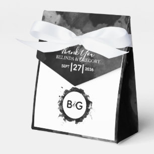 Simple Black White Wedding Watercolor Favor Box