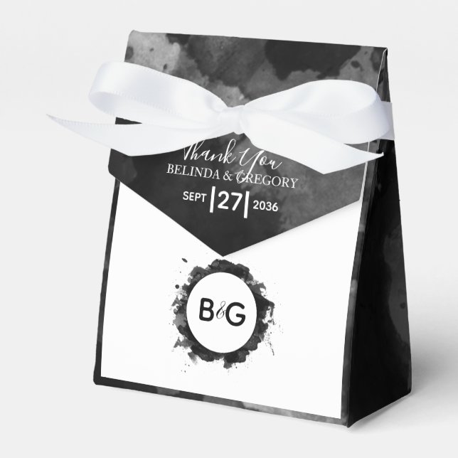 Simple Black White Wedding Watercolor Favor Box (Front Side)