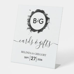 Simple Black White Wedding Welcome Cards & Gifts Pedestal Sign