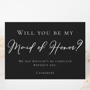 Simple Black White Will You Be My Maid of Honour Invitation