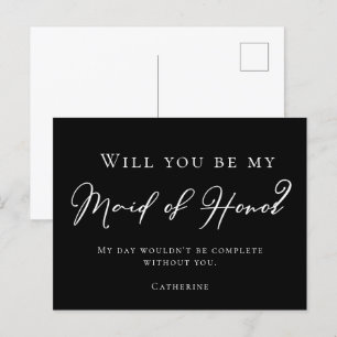 Simple Black White Will You Be My Maid of Honour Postcard