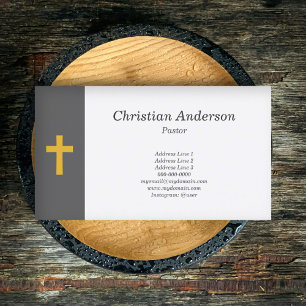 Simple, Black with a Gold Cross Pastor Business Card