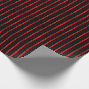 Simple Black with Bold Red Stripes Lined Wrapping Paper