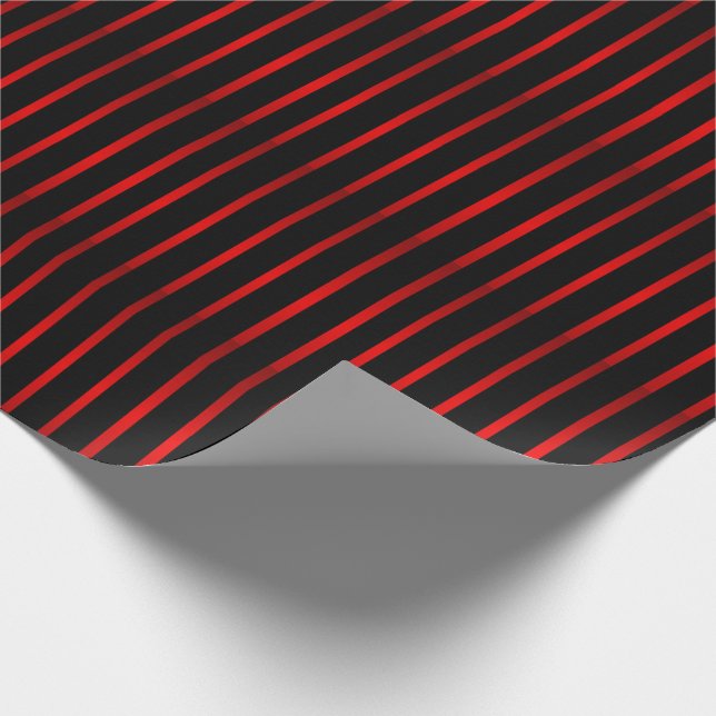 Simple Black with Bold Red Stripes Lined Wrapping Paper (Corner)