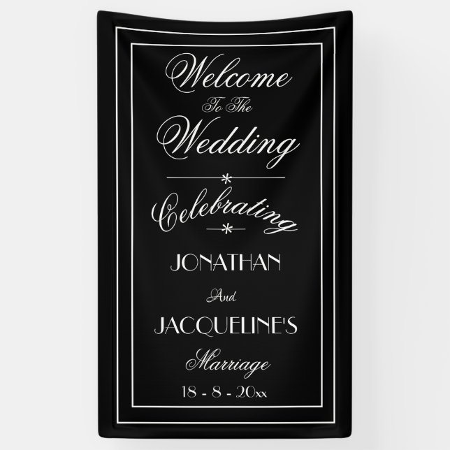 Simple Black with Elegant White Script Wedding Banner (Vertical)