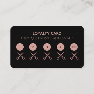 Simple Black With Rose Gold Scissors Loyalty Card