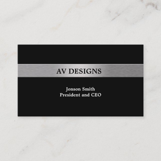 Simple Black with Siver Business Card (Front)