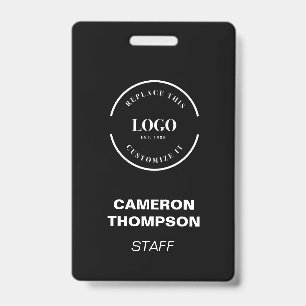 Simple Black with white logo business staff custom Badge