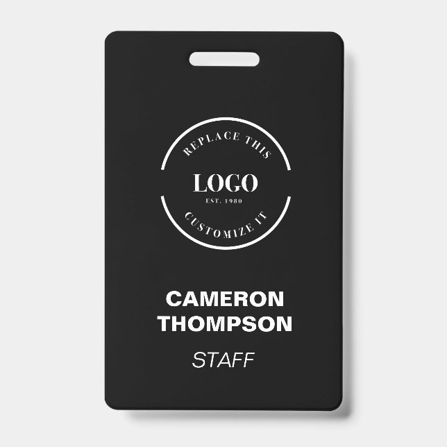 Simple Black with white logo business staff custom Badge (Front)
