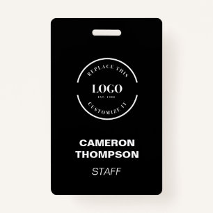 Simple Black with white logo business staff custom Badge