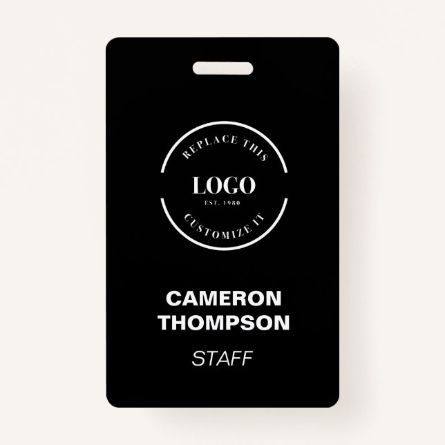 Simple Black with white logo business staff custom Badge (Front)